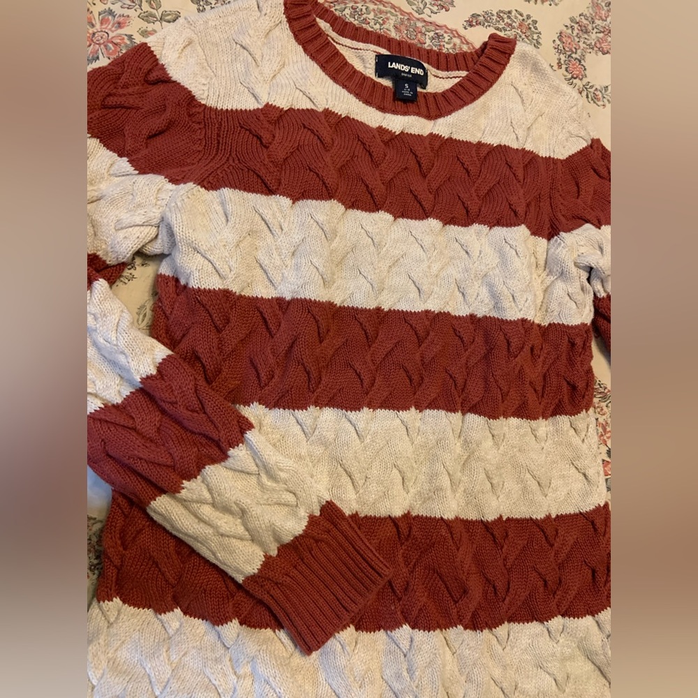 Lands End Cotton Crewneck Sweater-Small